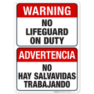 Pool Sign, No Lifeguard On Duty Sign, Bilingual Spanish English