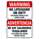 No Lifeguard On Duty Pool Sign, Spanish English Bilingual