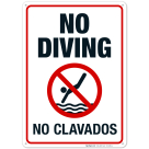 No Diving Sign, Bilingual English Spanish