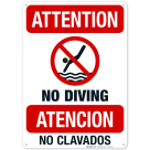 Attention No Diving Sign, Bilingual Spanish English