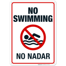 No Swimming Sign, Pool Sign, Bilingual Spanish English