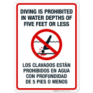 Diving Is Prohibited In Water Depths Of Five Feet Or Less Pool Sign