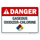 Danger Gaseous Oxidizer Chlorine Sign, Pool Sign