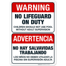 Bilingual No Lifeguard On Duty Sign, Spanish English
