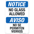 Notice No Glass Allowed Pool Sign, Bilingual Spanish English