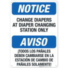 Change Diapers At Diaper Station Only Sign, Bilingual English Spanish