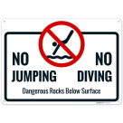 No Jumping No Diving Dangerous Rocks Below Surface Sign