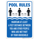Social Distancing Pool Rules Sign, Maintain At Least 6 Feet Distance