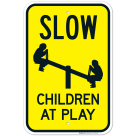 Slow Children At Play Sign With Kids In Swing Sign, Traffic Sign