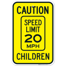 Caution Speed Limit 20 MPH Children Sign, Traffic Sign