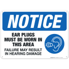 Ear Plugs Must Be Worn In This Area Sign, OSHA Sign