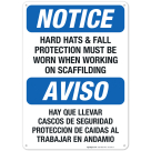 Bilingual Hard Hats & Fall Protection Must Be Worn Sign, OSHA Sign