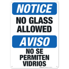 No Glass Allowed Bilingual Sign, OSHA Notice Sign