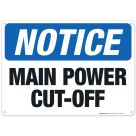 Main Power Cut-Off Sign, OSHA Notice Sign
