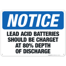 Lead Acid Batteries Should Be Charged At 80% Depth Of Discharge Sign, OSHA Notice Sign