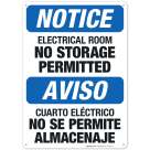 Electrical Room No Storage Permitted Bilingual Sign, OSHA Notice Sign