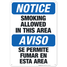Smoking Allowed In This Area Bilingual Sign, OSHA Notice Sign