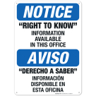 Right To Know Information Available Upon Request Bilingual Sign, OSHA Notice Sign