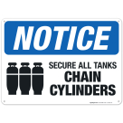Secure All Tanks, Chain Cylinders Sign, OSHA Notice Sign
