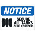 Secure All Tanks, Chain Cylinders Sign, ANSI Notice Sign
