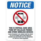 This Is A Critical Care Area. Turn Off All Wireless Devices Sign, OSHA Notice Sign