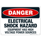 Electrical Shock Hazard Equipment Has High Voltage Power Sources Sign, OSHA Danger Sign