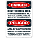 Construction Area Authorized Personnel Only Bilingual Sign, OSHA Danger Sign, (SI-3718)