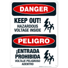 Keep Out Hazardous Voltage Inside Bilingual Sign, OSHA Danger Sign
