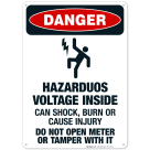 Hazardous Voltage Inside Can Shock, Burn Or Cause Injury Sign, OSHA Danger Sign