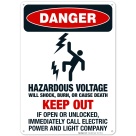 Hazardous Voltage Will Shock, Burn, Or cause Death Sign, OSHA Danger Sign