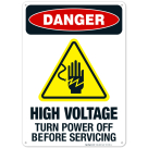 High Voltage Turn Power Off Before Servicing Sign, OSHA Danger Sign