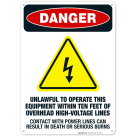 Unlawful To Operate This Equipment Within Ten Feet Sign, OSHA Danger Sign