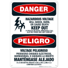 Hazardous Voltage Will Shock, burn Bilingual Sign, OSHA Danger Sign