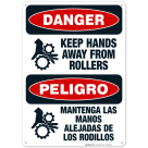 Keep Hands Away From Rollers Bilingual Sign, OSHA Danger Sign