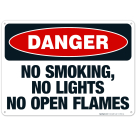 No Smoking, No Lights No Open Flames Sign, OSHA Danger Sign