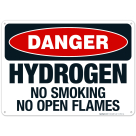 Hydrogen No Smoking No Open Flames Sign, OSHA Danger Sign