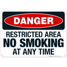 Danger Restricted Area No Smoking At Any Time Sign, OSHA Sign