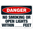 Danger No Smoking Or Open Lights Within Feet Sign, OSHA Danger Sign