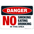 Danger No Smoking Eating Drinking In This Area Sign, OSHA Danger Sign