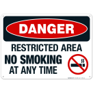 Danger Restricted Area No Smoking At Any Time Sign, OSHA Danger Sign