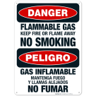 Flammable Gas Keep Fire Or Flame Away No Smoking Bilingual Sign, OSHA Danger Sign