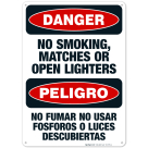 No Smoking, Matches Or Open Lighters Bilingual Sign, OSHA Danger Sign