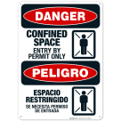 Confined Space Entry By Permit Only Bilingual Sign, OSHA Danger Sign, (SI-4081)