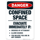 Confined Space Evacuate Immediately If Sign, OSHA Danger Sign