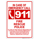 In Case Of Emergency Call 911 Sign, Fire Rescue Police