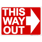 This Way Out With Right Arrow Sign, Red Background