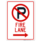 Right Arrow Fire Lane With No Parking Symbol Sign