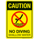 Caution No Diving Shallow Water Sign, Pool Sign