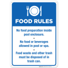 Pool Food Rules - No Food Preparation Inside Pool Enclosure Sign