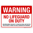 No Lifeguard On Duty Sign, Pool Sign